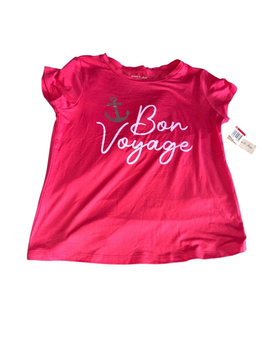 Yan & Sea Womens Bon Voyage Graphic Tee XS Pink Short Sleeve Lightweight
